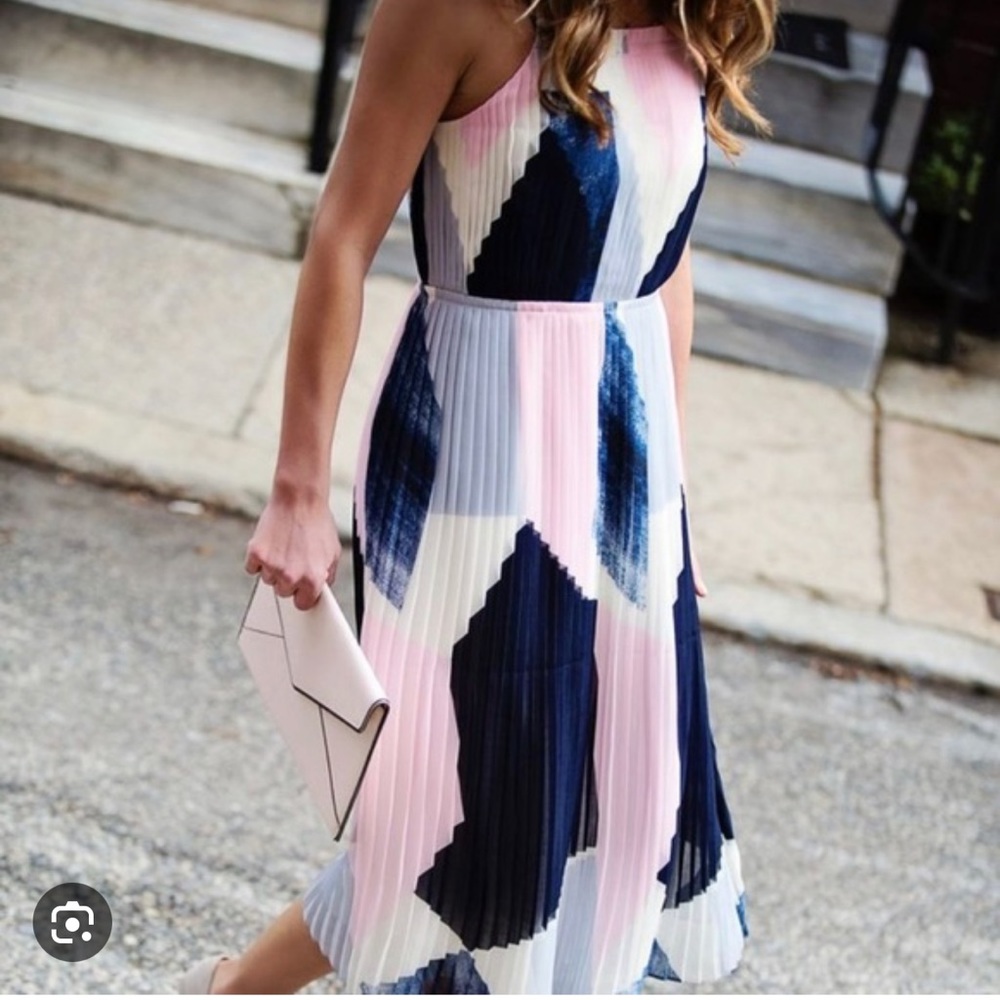 EUC Banana Republic Color Block Pleated Midi Dress - Picture 6 of 6